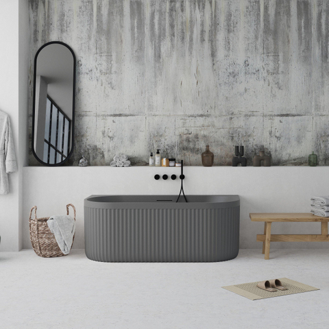 Ideavit Archtec Back-To-Wall Bad - 170x80x63cm - Rock Texture - overloopgat - klikwaste - verstelbare poten - grijs SW1220456