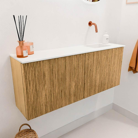 Mondiaz JOYA 100cm meuble de salle de bains - couleur Oak - Vasque FAYE position Droite Sans trou de robinet couleur Talc SW1421125