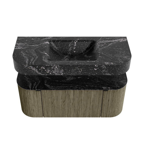 MONDIAZ THOR-DLUX 110cm meuble de salle de bains arrondi gauche + droite couleur Shadow avec 1 tiroir et 2 portes. Vasque suspendue CLOUD Milieu sans trou de robinet couleur Lava. SW1462859