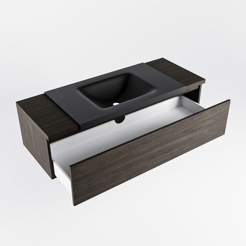Ensemble de meuble de salle de bain Mondiaz BUKLA 120x45x34cm 0 trous de robinet lavabo centré solid surface Urban sans poignées 1 tiroir avec softclose Mélamine Marron foncé SW704922