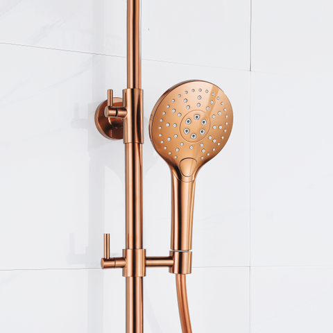 Fortifura Calvi Regendoucheset - thermostatisch - 30cm - hoofddouche - gladde slang - ronde handdouche - PVD - geborsteld koper SW1204444