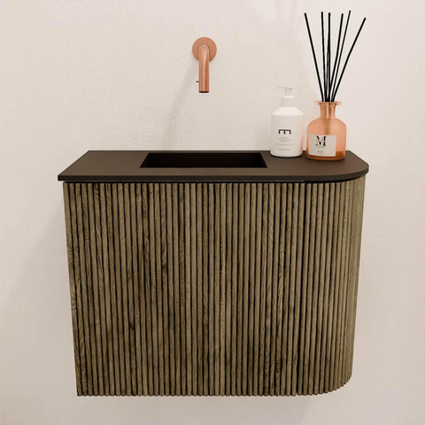 Mondiaz JOYA 51.6cm meuble de salle de bains - arrondi droit couleur Dusk - Vasque FAYE position Gauche Sans trou de robinet couleur Urban. SW1421676