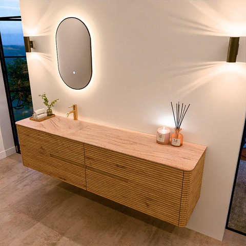 Mondiaz CIRO-DLUX Meuble de salle de bains - 190x45x50cm - Plan-vasque Solid surface Saba - 1 vasque à gauche - 1 trou de robinet - 4 tiroirs - Chêne SW1531208