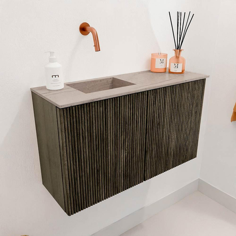 Mondiaz JOYA-DLUX 70cm toiletmeubel - kleur Shadow - Wastafel FAYE positie Links Zonder kraangat kleur Saba. SW1425109