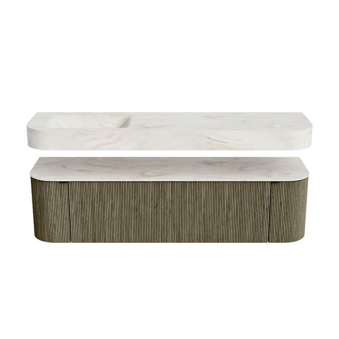 MONDIAZ THOR-DLUX 170cm meuble de salle de bains arrondi gauche + droite couleur Shadow avec 1 tiroir et 2 portes. Vasque suspendue CLOUD Gauche sans trou de robinet couleur Ostra. SW1465542