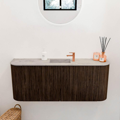 Mondiaz JOYA-DLUX 103.2cm toiletmeubel - ronding links en rechts kleur Walnut - Wastafel FAYE positie Midden 1 kraangat kleur Glace. SW1422411