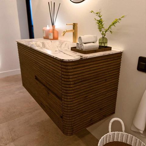 Mondiaz CIRO-DLUX Badkamermeubelset - 100x45x50cm - Solid surface wastafel Glace - 1 wasbak Midden - 1 kraangat - 2 lades - Dusk SW1532896