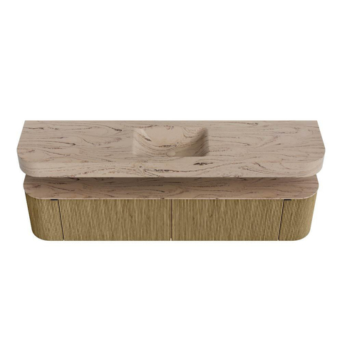 MONDIAZ THOR-DLUX 200cm meuble de salle de bains arrondi gauche + droite couleur Dusk avec 2 tiroirs et 2 portes. Vasque suspendue CLOUD Milieu 1 trou de robinet couleur Arena. SW1467075