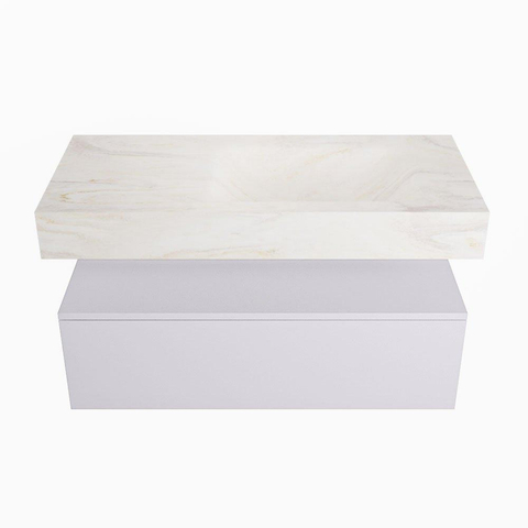 Mondiaz ALAN-DLUX Ensemble de meuble - 100cm - meuble Cale mat - 1 tiroir - Lavabo Cloud Ostra suspendu - vasque Droite - 0 trous de robinet SW807283