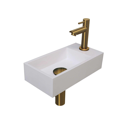 Ink Versus pack lave-mains – 36 x 18 x 9 cm – polystone blanc brillant – perçage à droite – robinet doré mat SW439560