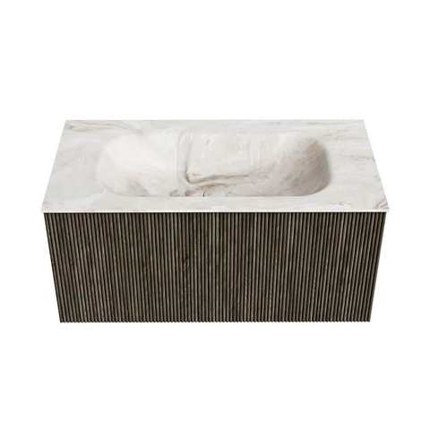 Mondiaz KURVE-DLUX Ensemble meuble de salle de bains - 90x46x40cm - 1 tiroir - lavabo solid surface - central - 1 trou de robinet - Shadow SW1414342