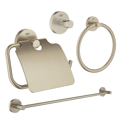 Grohe Essentials Accessoireset 4-delig - handdoekring - handdoekhouder - handdoekhaak - toiletrolhouder met klep - brushed nickel (nikkel) SW529120