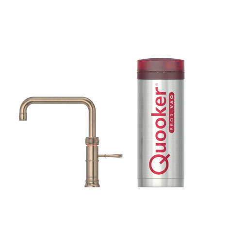 Quooker Classic Fusion Square kokendwaterkraan - draaibare uitloop - PRO3 reservoir - Warm / kokend water - Messing patina SW769504