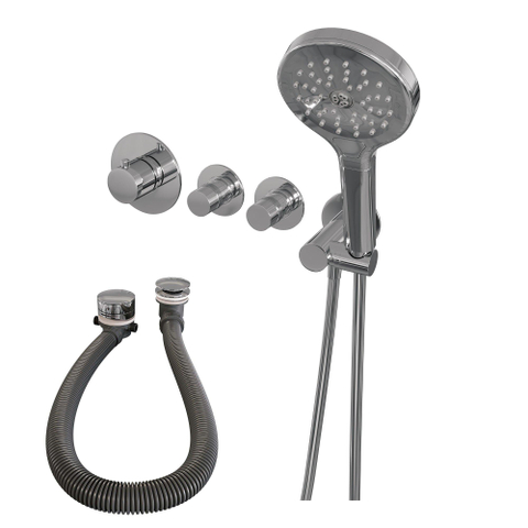 Brauer Chrome Edition Mitigeur bain encastrable thermostatique remplissage baignoire par trop-plein avec douchette ronde 3 jets Chrome SW398030