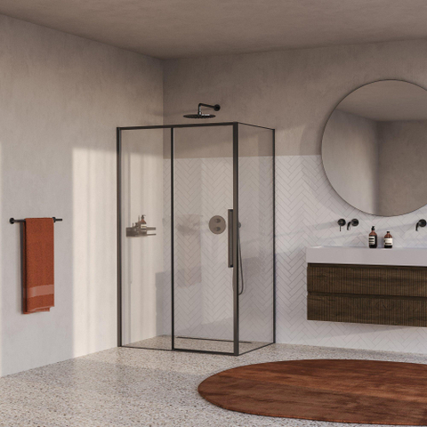BRAUER Galactic Cabine de douche - 120x90x200 - avec porte coulissante - verre transparent - réversible - incl. traitement anticalcaire - gunmetal brossé PVD SW1580993