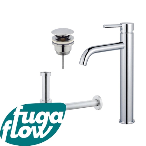 FugaFlow Eccelente Sobrado Kit mitigeur lavabo - robinet rehaussé - bonde clic clac - siphon design - Chrome brillant SW1124190