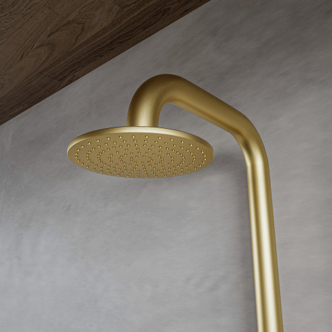 Fortifura Outdoor Deluxe Vrijstaande Buitendouche - RVS - 316 - handdouche - regendouche - PVD - geborsteld messing (goud) SW996257
