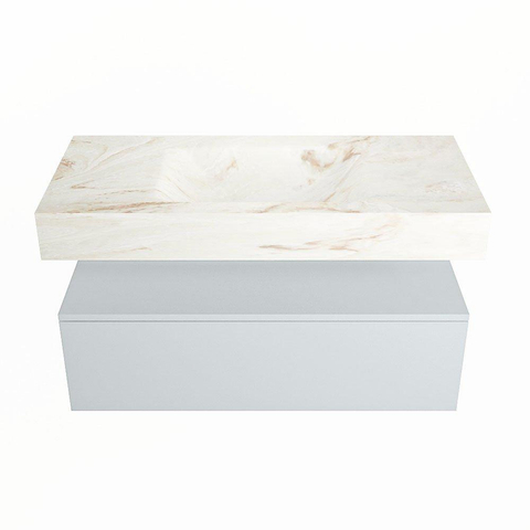 Mondiaz ALAN-DLUX Ensemble de meuble - 100cm - meuble Clay mat - 1 tiroir - Lavabo Cloud Frappe suspendu - vasque Centre - 1 trou de robinet SW804979
