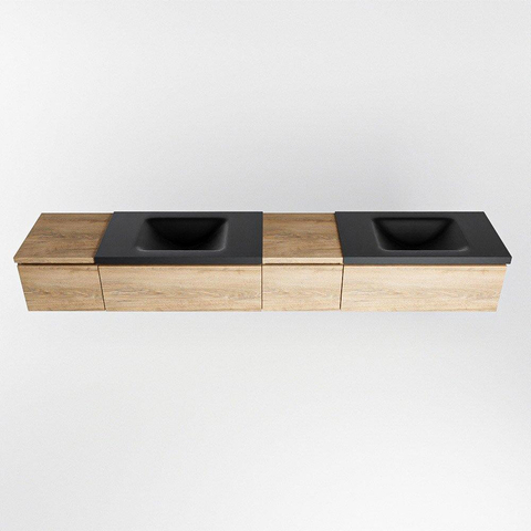 MONDIAZ BUKLA 240cm ensemble de meuble avec module 40 à droite couleur Chêne blanchi avec 4 tiroirs. Lavabo CLOUD double 0 trou de robinet couleur Urbaine. SW1382264