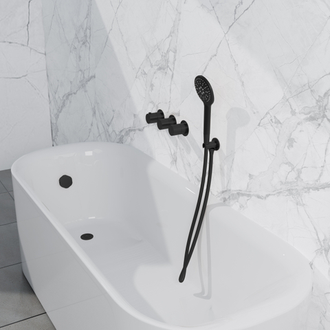 Fortifura Nebbio Ensemble combiné bain - mitigeur thermostatique - coude mural avec support de douchette - flexible de douche lisse - douchette ronde - Remplissage-vidage de baignoire - noir mat SW1238081