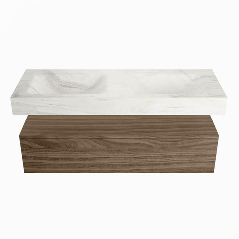 Mondiaz ALAN-DLUX Meuble de salle de bains 130cm sous-meuble Mocha 1 tiroir. Lavabo suspendu CLOUD double 2 trous de robinet, couleur Ostra. SW1176995