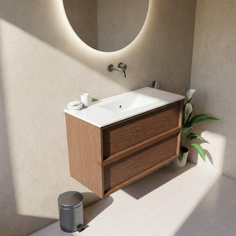 Saniclass Holz Frame Meuble sous-lavabo - 100x45x60cm - 2 tiroirs - walnut pure SW1578599
