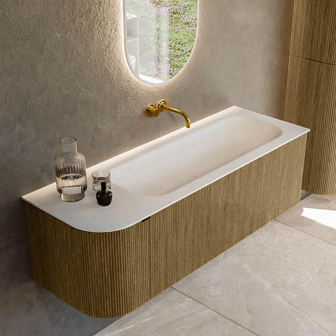 Mondiaz KURVE Ensemble de meuble de salle de bains - 135x46x40cm - 1 tiroir - 1 porte - lavabo solid surface - droit - sans trou de robinet - Dusk SW1414776