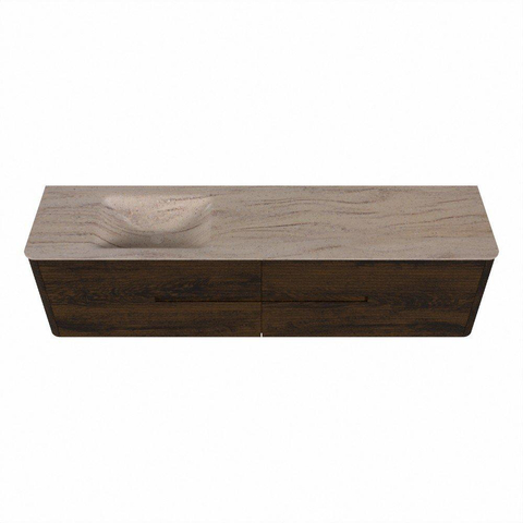Mondiaz CIRO-DLUX Ensemble de meubles de salle de bains - 190x45x50cm - vasque Solid Surface Saba - 1 lavabo à gauche - sans trous de robinet - 4 tiroirs - Noyer SW1530729
