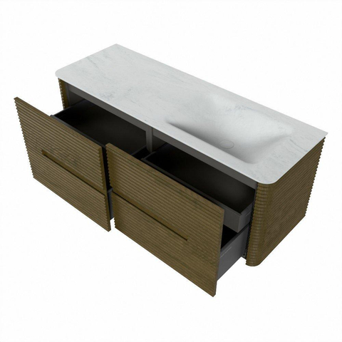 Mondiaz CIRO-DLUX Ensemble de meubles de salle de bains - 130x45x50cm - plan-vasque solid surface Opalo - 1 lavabo à droite - 1 trou de robinet - 4 tiroirs - Dusk SW1532948