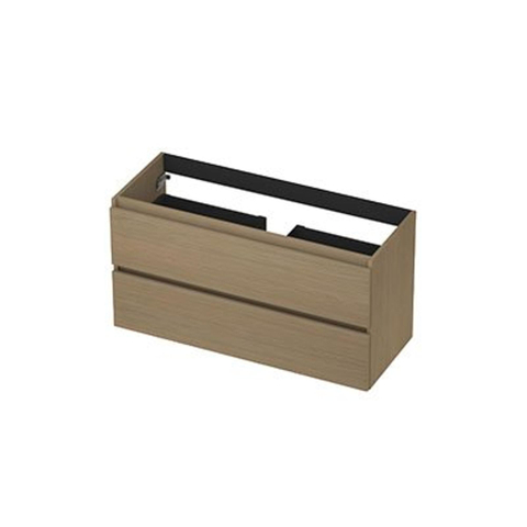 INK Wastafelonderkast - 100x40x52cm - 2 lades - greeploos - met houten keerlijst - MDF - olijf eiken SW1239100