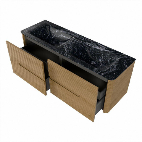 Mondiaz CIRO-DLUX Ensemble de meubles de salle de bains - 140x45x50cm - Lavabo solid surface Lava - 2 vasques double - 2 trous de robinet - 4 tiroirs - Chêne SW1531086