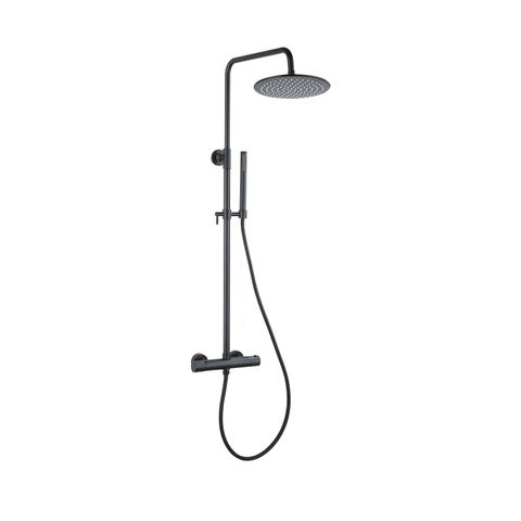 FugaFlow Eccelente Ensemble de douche de tête - thermostatique - douche de tête 25cm - flexible lisse - douchette à main sur barre - noir mat SW1450994