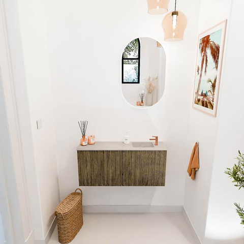 Mondiaz JOYA-DLUX 90cm toiletmeubel - kleur Dusk - Wastafel FAYE positie Rechts 1 kraangat kleur Opalo. SW1423343