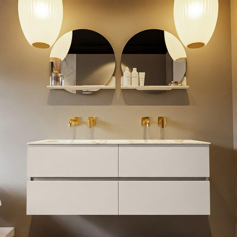 VICA-DLUX 130cm meuble de salle de bain sous-vasque Lin 4 tiroirs. Lavabo encastré CLOUD double sans trou de robinet, couleur Frappe. SW902501