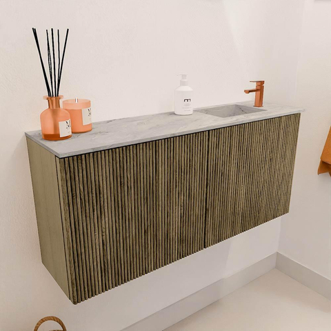 Mondiaz JOYA-DLUX 90cm toiletmeubel - kleur Dusk - Wastafel FAYE positie Rechts 1 kraangat kleur Glace. SW1423173
