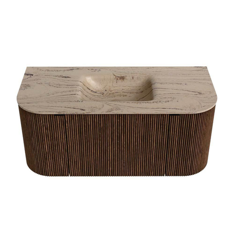 MONDIAZ KURVE-DLUX 100cm badmeubel ronding Links + Rechts kleur Walnut met 1 lade en 2 deuren. Wastafel GRUNNE Midden 1 kraangat Arena. SW1431181