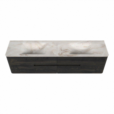 Mondiaz CIRO-DLUX Badkamermeubelset - 190x45x50cm - Solid surface wastafel Frappe - 2 wasbak Dubbel - 2 kraangaten - 4 lades - Shadow SW1532187