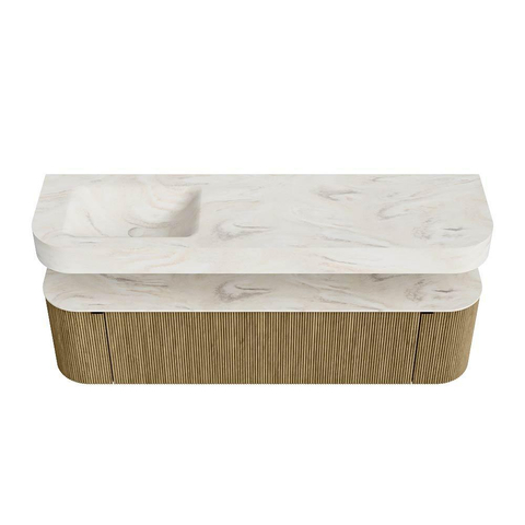 MONDIAZ THOR-DLUX 170cm meuble de salle de bains arrondi gauche + droite couleur Dusk avec 1 tiroir et 2 portes. Vasque suspendue CLOUD gauche sans trou de robinet couleur Ostra. SW1465451