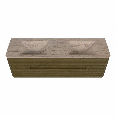Mondiaz CIRO-DLUX Meuble de salle de bains - 160x45x50cm - Plan vasque solid surface Saba - 2 lavabos double - 2 trous de robinetterie - 4 tiroirs - Dusk SW1533099