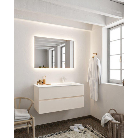 MONDIAZ VICA Ensemble de meuble salle de bain - 100cm - 2 tiroirs - lavabo Cloud à droite - 1 trou de robinet - solid surface lin SW410977