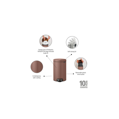 Brabantia NewIcon Pedaalemmer - 12 liter - kunststof binnenemmer - satin taupe TWEEDEKANS OUT13877