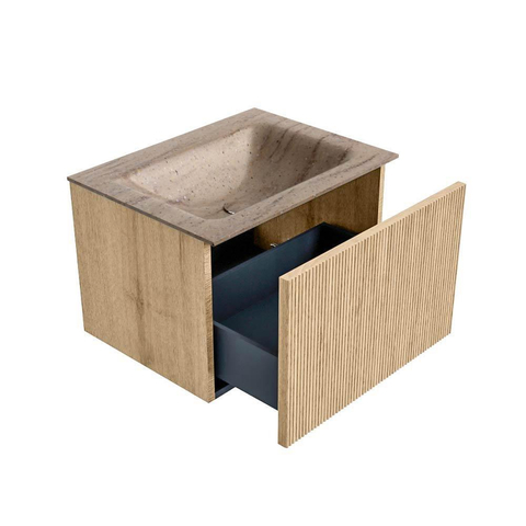 MONDIAZ KURVE-DLUX 60cm badmeubel kleur Oak met 1 lade en 0 deuren. Wastafel CLOUD Midden 1 kraangat Saba. SW1433051