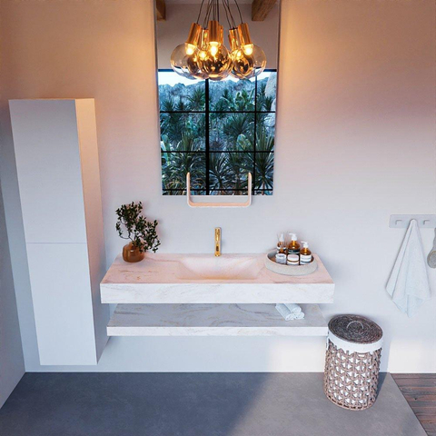 Mondiaz ALAN-DLUX Ensemble de meuble - 130cm - meuble Ostra mat - 0 tiroirs - Lavabo Cloud Ostra suspendu - vasque Centre - 1 trou de robinet SW809345