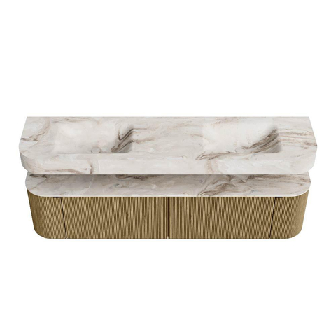 MONDIAZ THOR-DLUX Meuble de salle de bains - 190cm - arrondi gauche + droite - couleur Dusk - 2 tiroirs et 2 portes - Vasque suspendue CLOUD Double sans trou de robinet - couleur Frappe SW1466440