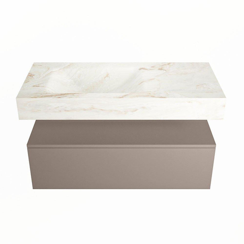 Mondiaz ALAN-DLUX Ensemble de meuble - 100cm - meuble Smoke mat - 1 tiroir - Lavabo Cloud Frappe suspendu - vasque Gauche - 0 trous de robinet SW805212