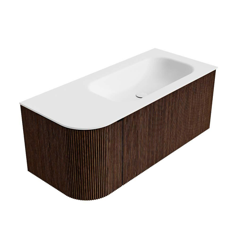 MONDIAZ KURVE Meuble de salle de bains 105 cm avec module 25 L couleur Walnut avec 1 tiroir et 1 porte. Vasque BIG SMALL à droite sans trou de robinet Talc. SW1138297