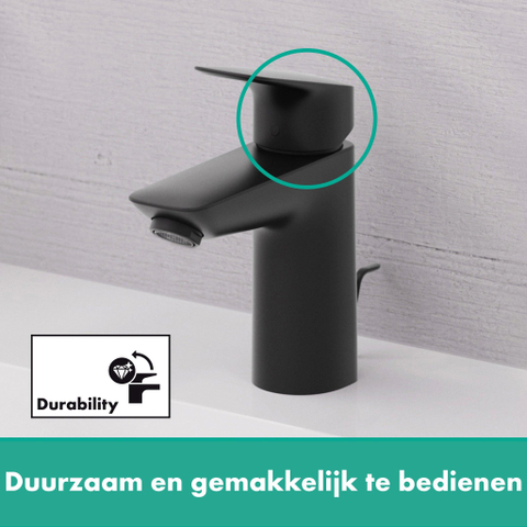 Hansgrohe Logis 1 greeps wastafelkraan - 100 met metalen afvoerplug - mat zwart SW918440