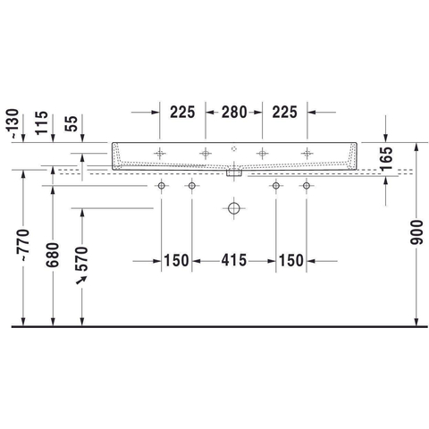 Duravit Vero air Wastafel - geslepen - met 2x1 kraangat - met overloop - 120x47cm - met wondergliss - inclusief bevestiging - wit SW156943