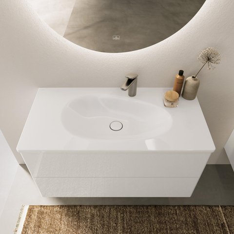 Villeroy & Boch Antao 1 greeps wastafelkraan - 140mm - met push open afvoergarnituur - Brushed Nickel (rvs) SW974161