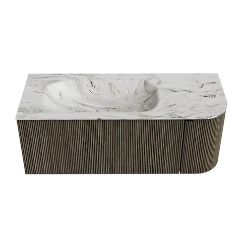 Mondiaz KURVE-DLUX Badkamermeubelset - 115x46x40cm - 1 lade - 1 deur - wastafel solid surface - links - zonder kraangat - Shadow SW1414551